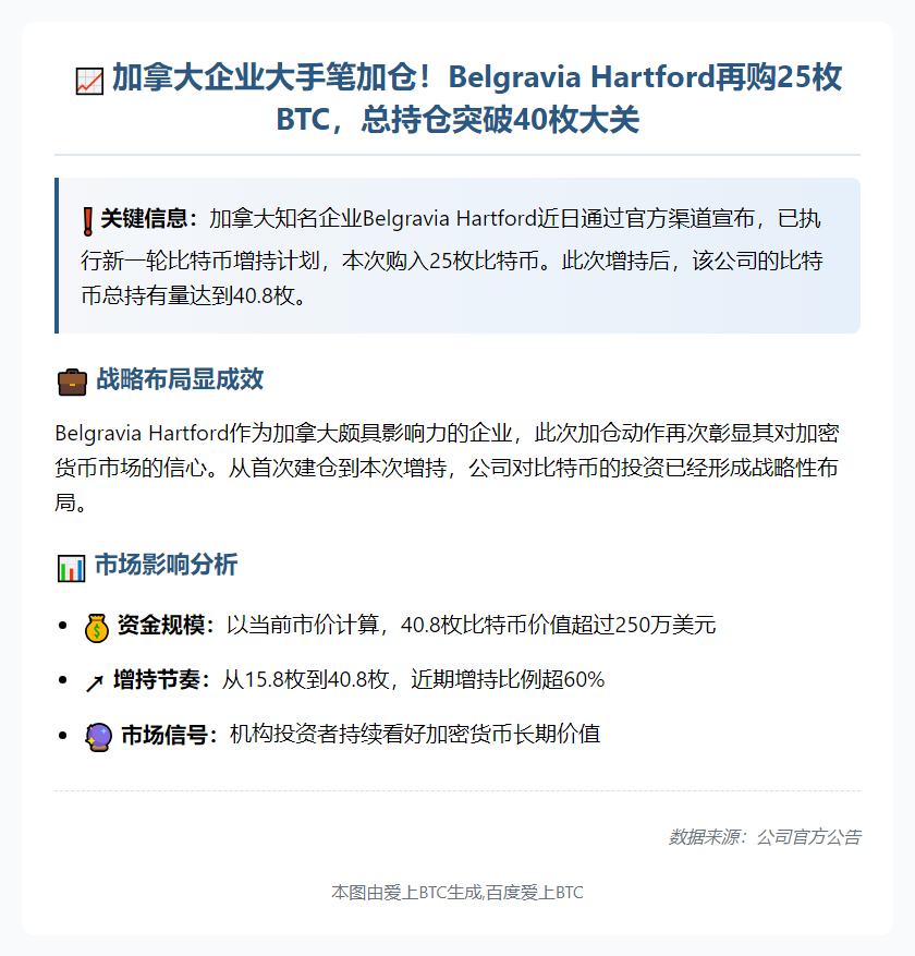 Belgravia增持25枚比特币 总持仓40.8枚
