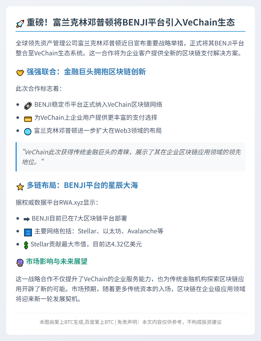 富兰克林邓普顿将BENJI平台引入VeChain