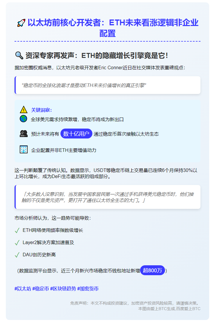 以太坊前核心开发者：ETH未来看涨逻辑非企业配置