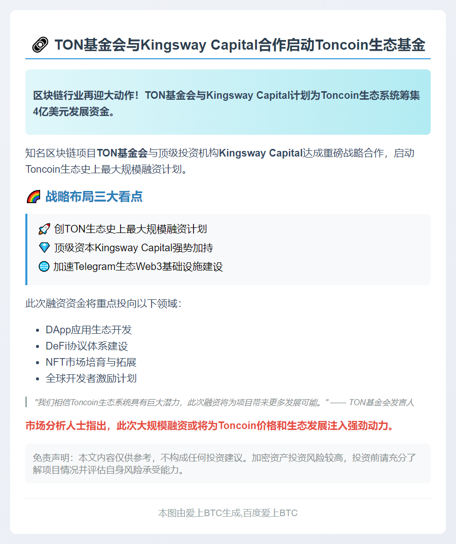TON与Kingsway Capital拟筹资4亿美元