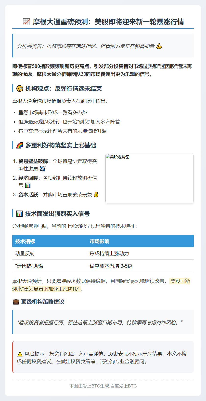 "摩根大通：美股依然看涨，泡沫难以压制飙升"