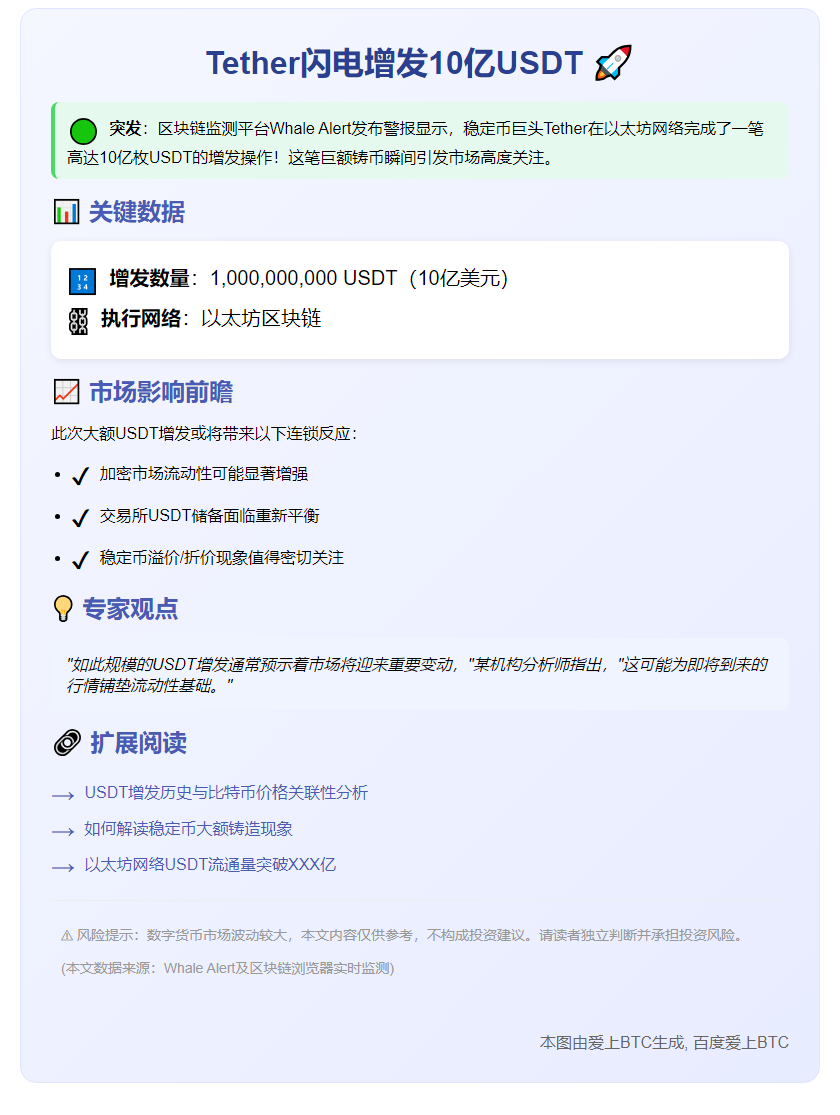 "Tether增发10亿USDT"