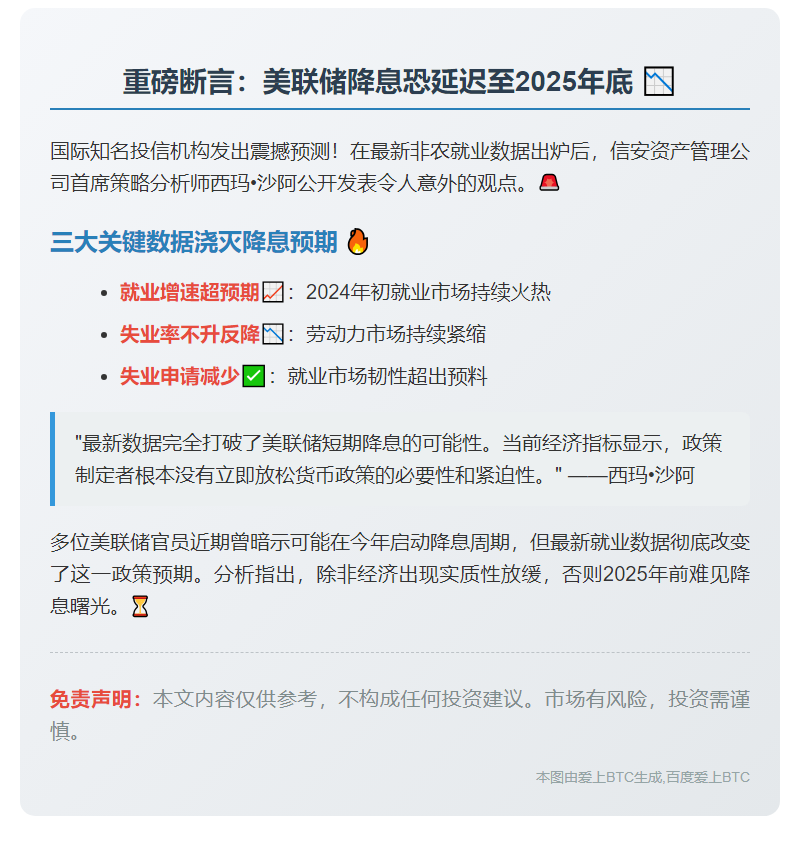 美联储降息或推迟至2025年底