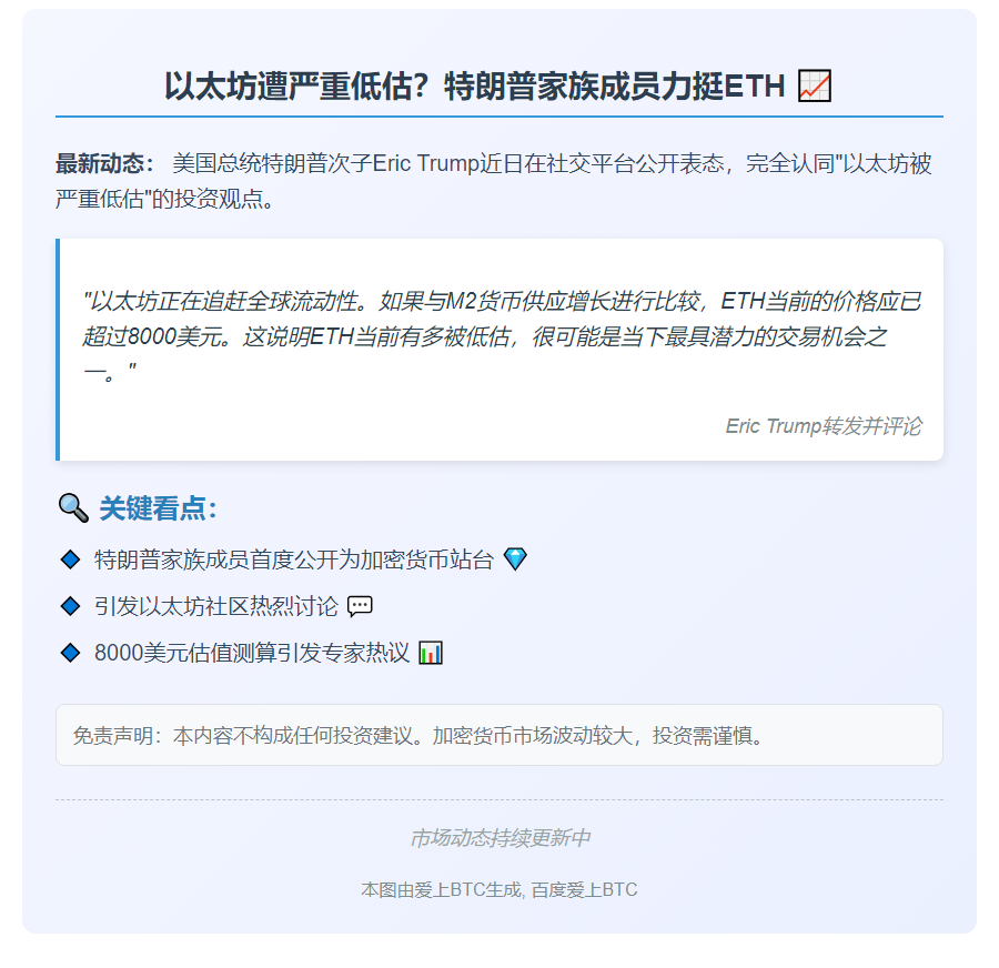 特朗普之子点赞：ETH被低估