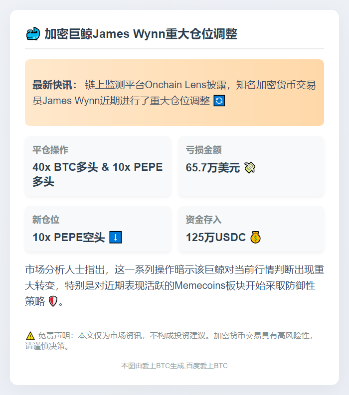 James Wynn平仓BTC和PEPE多单亏65.7万，转空PEPE