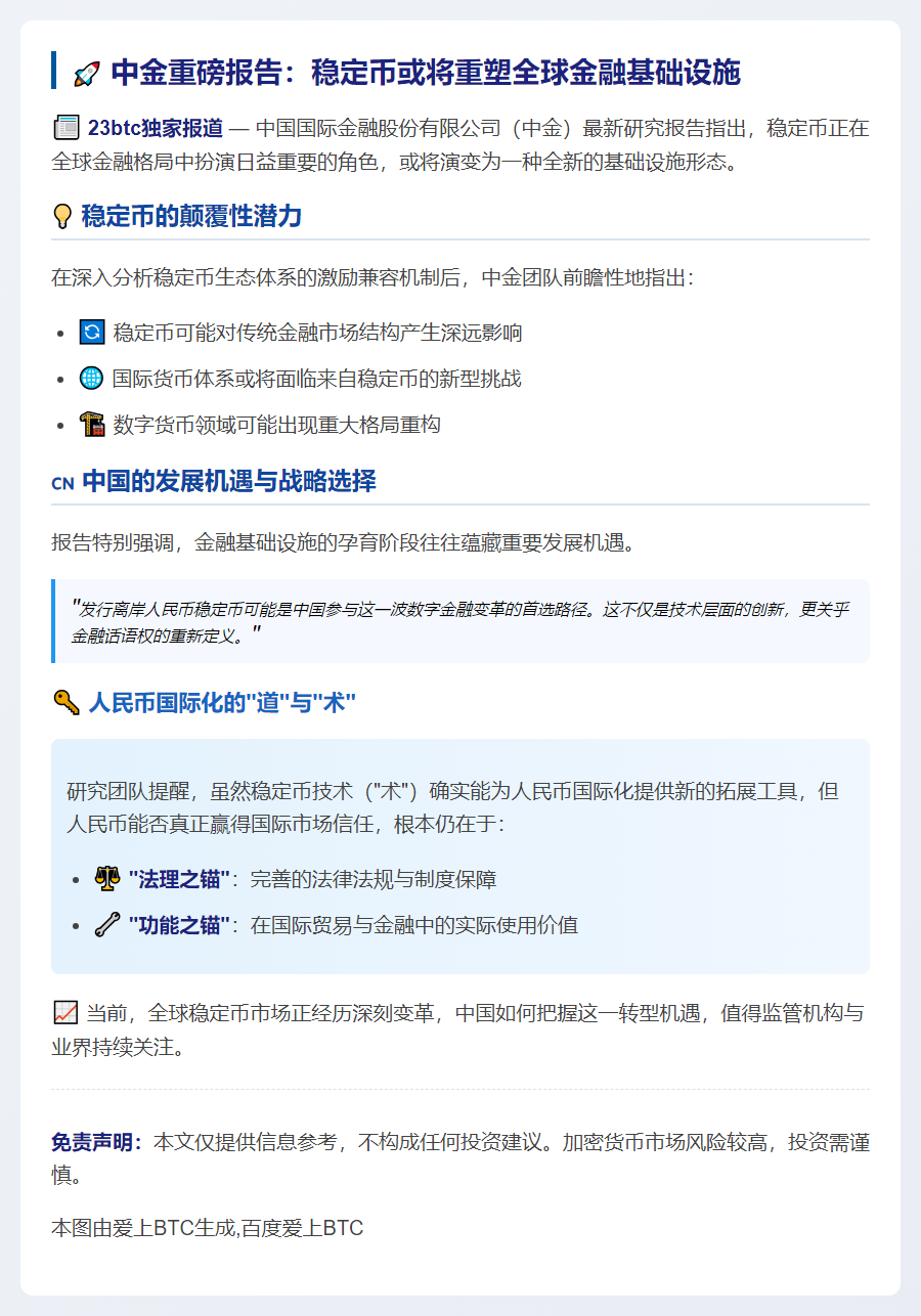 中金：稳定币或成新基建