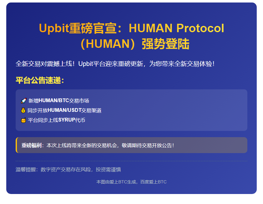 Upbit新增HUMABTC/USDT交易对