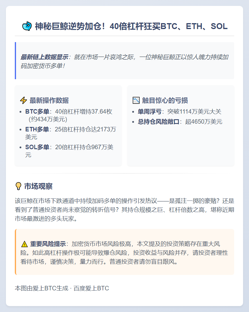 鲸鱼抄底BTC、ETH、SOL浮亏超千万