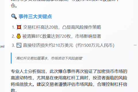 Aguila交易20倍比特币多单爆仓 亏210万美元