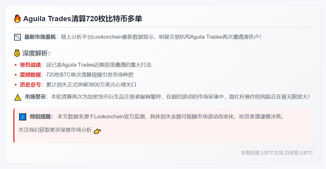 Aguila Trades清算720枚比特币多单