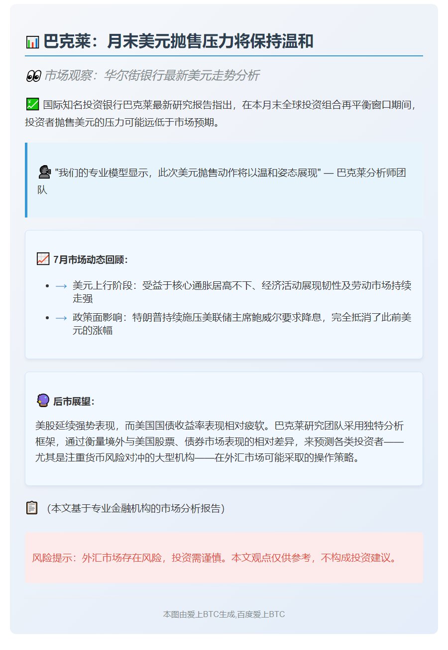 "巴克莱：月底美元抛压或减缓"