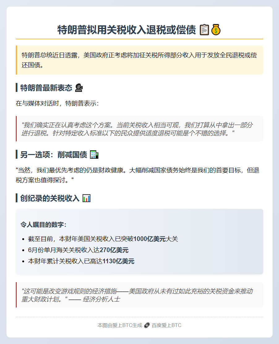 特朗普拟用关税收入退税或偿债