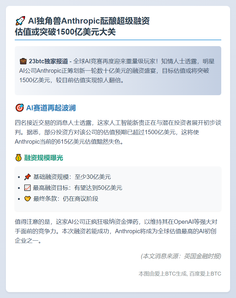 Anthropic估值目标超1500亿美元