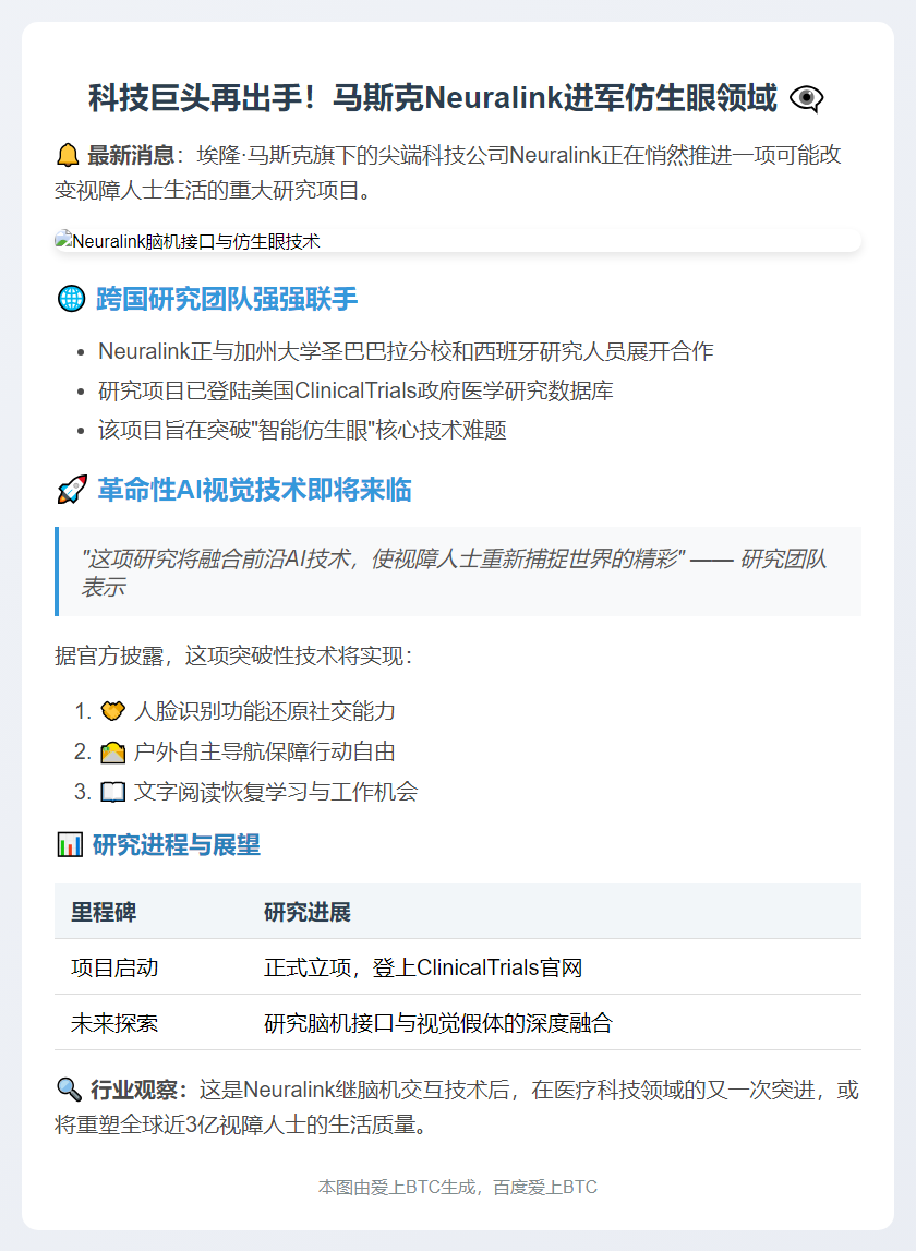 马斯克Neuralink进军仿生眼