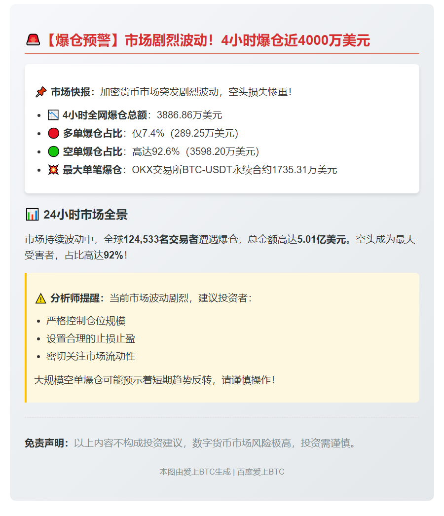 4小时全网爆仓3887万美元 主爆空单