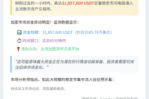 1小时3.19亿USDT涌入交易所