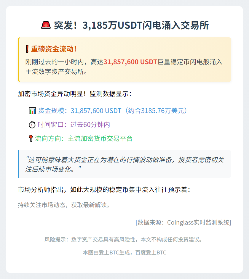 1小时3.19亿USDT涌入交易所