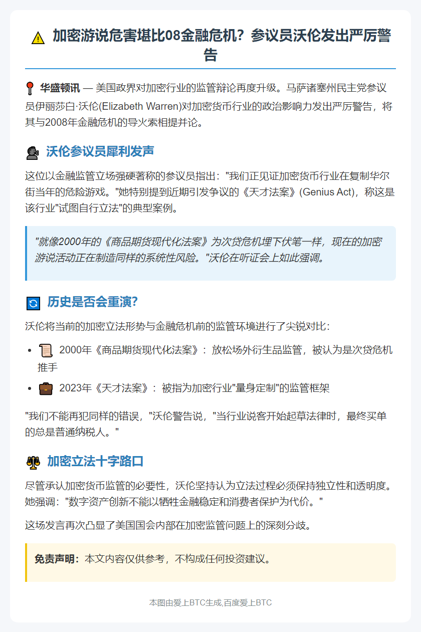 沃伦：加密行业游说不利政治