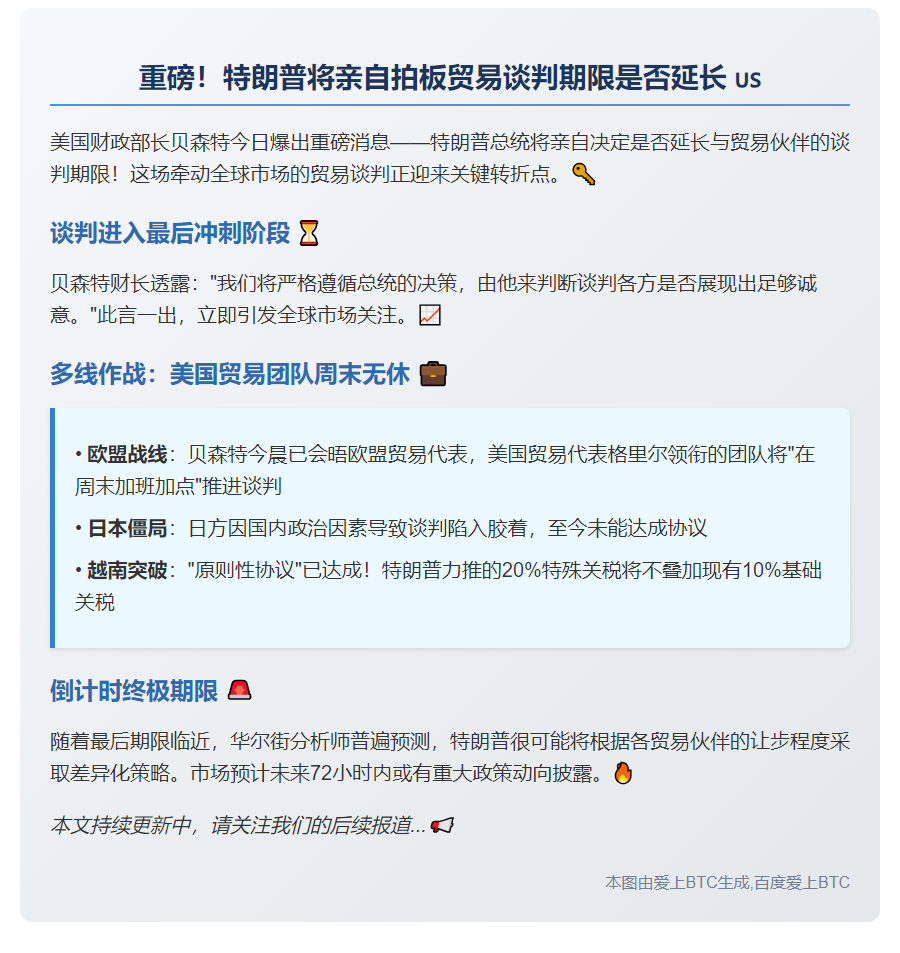 "美财长：特朗普定贸易谈判期限"