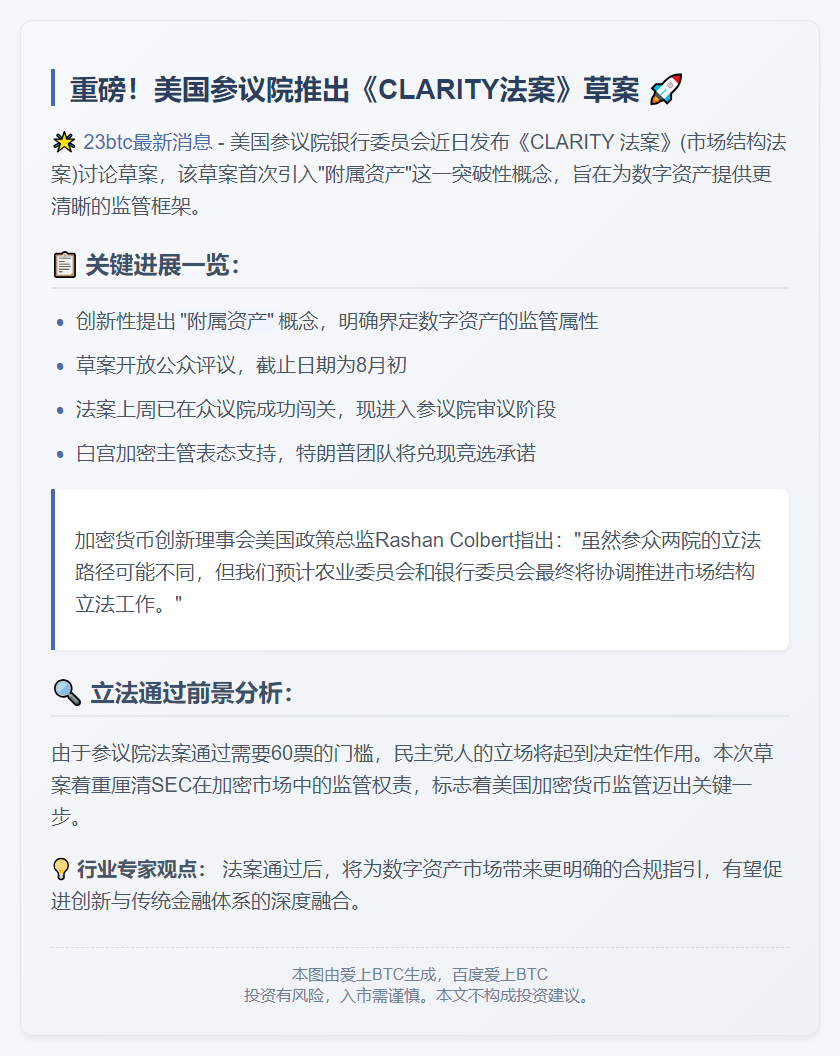 美参议院推《CLARITY》草案 引入附属资产概念