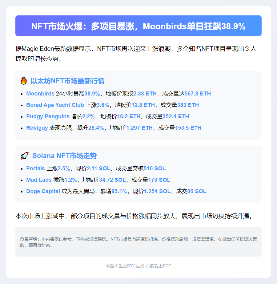 NFT普涨，Moonbirds飙升38.9%