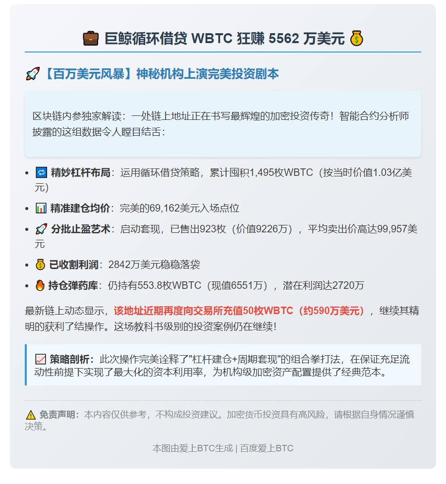 巨鲸循环借贷 WBTC 狂赚 5562 万美元