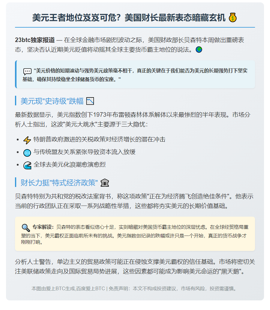 美财长否认美元地位受威胁