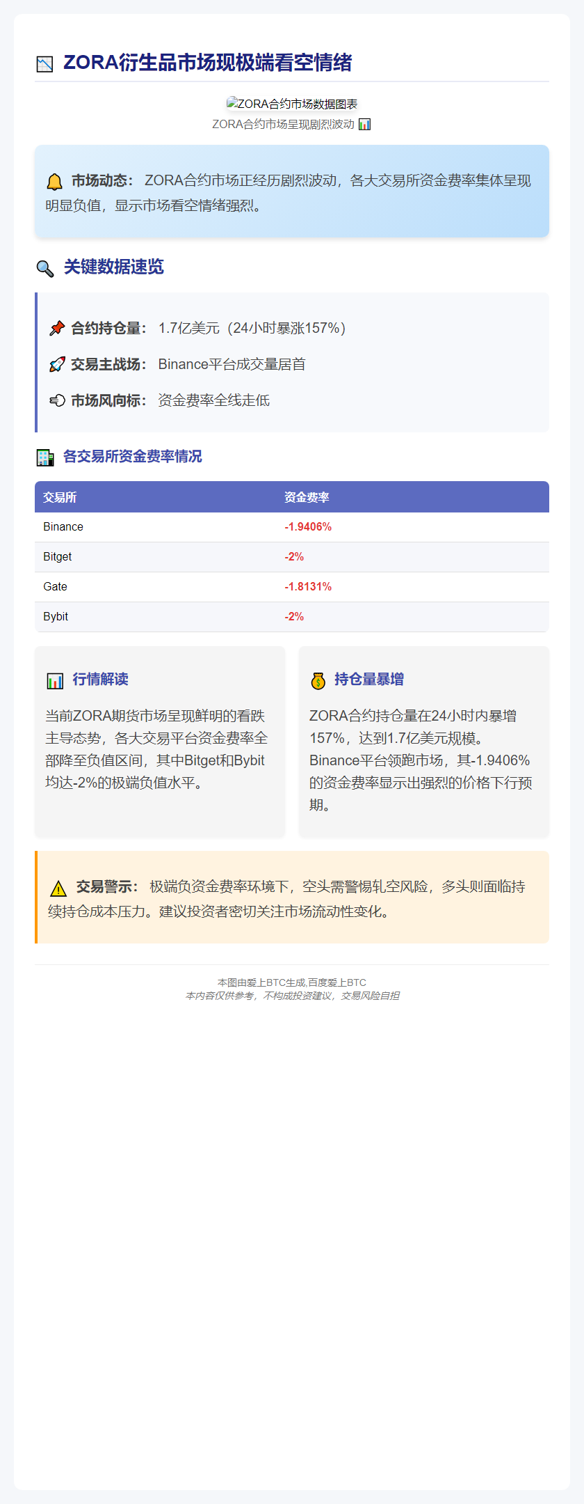 ZORA主流CEX资金费率偏空