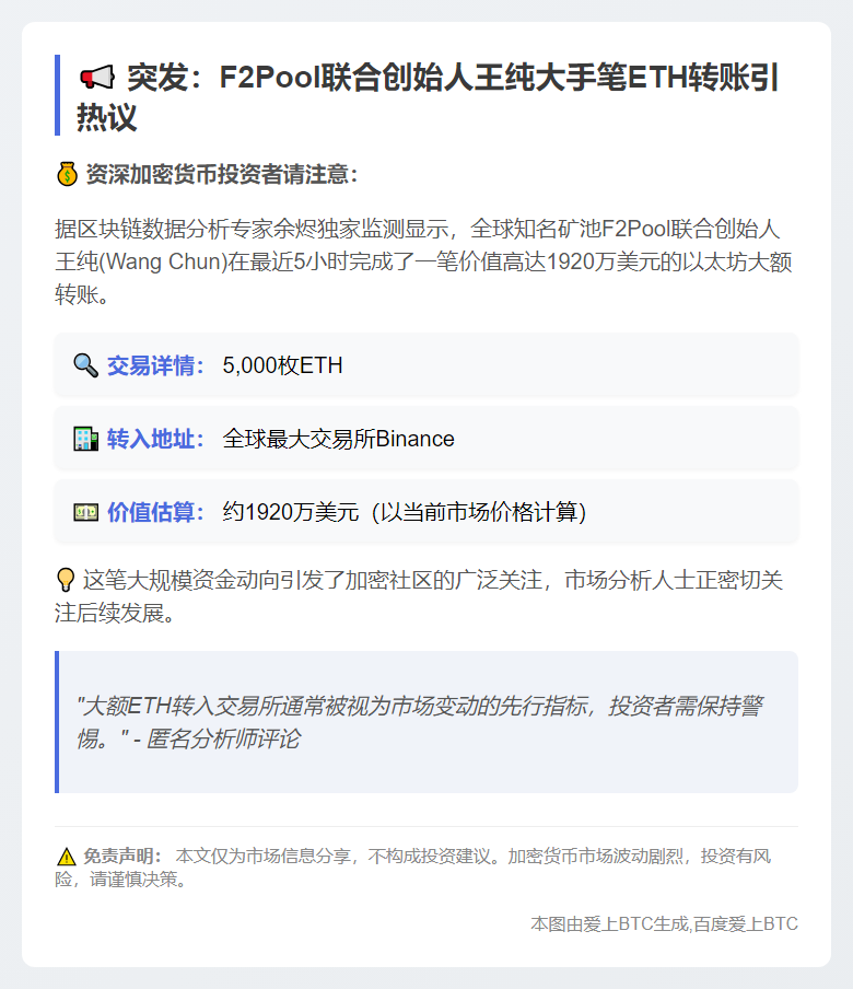 F2Pool联创向币安转入5,000ETH