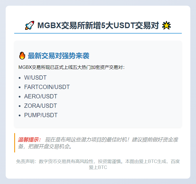 MGBX上线5种新USDT交易对