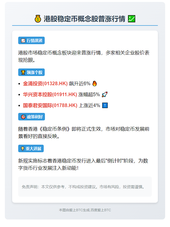 港股稳定币概念股普涨 金涌投资涨6%