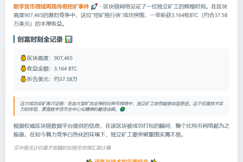 矿工打包区块907465，获3.164 BTC