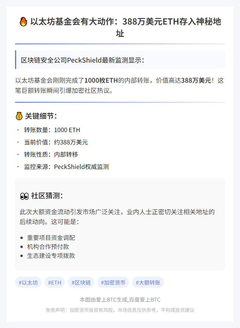 以太坊基金会转千枚ETH至相关地址
