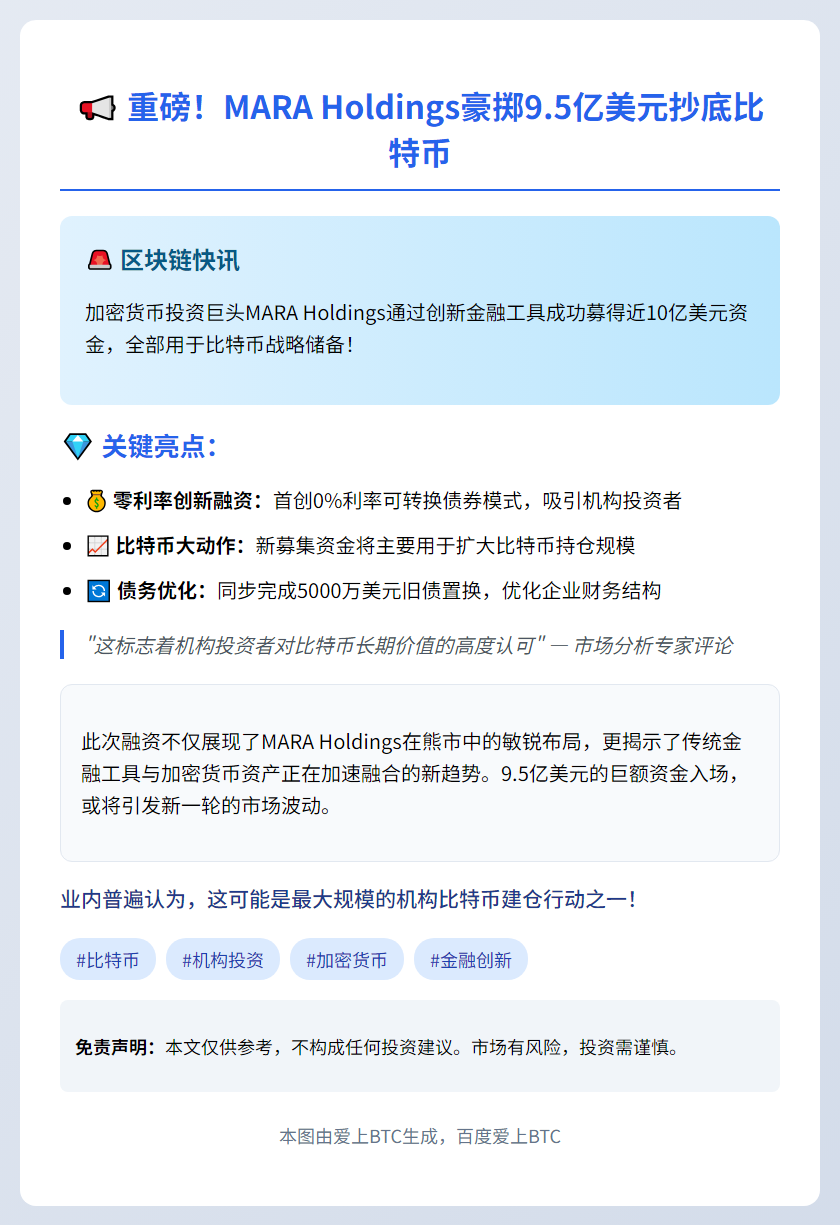 MARA筹资9.5亿美元加仓比特币