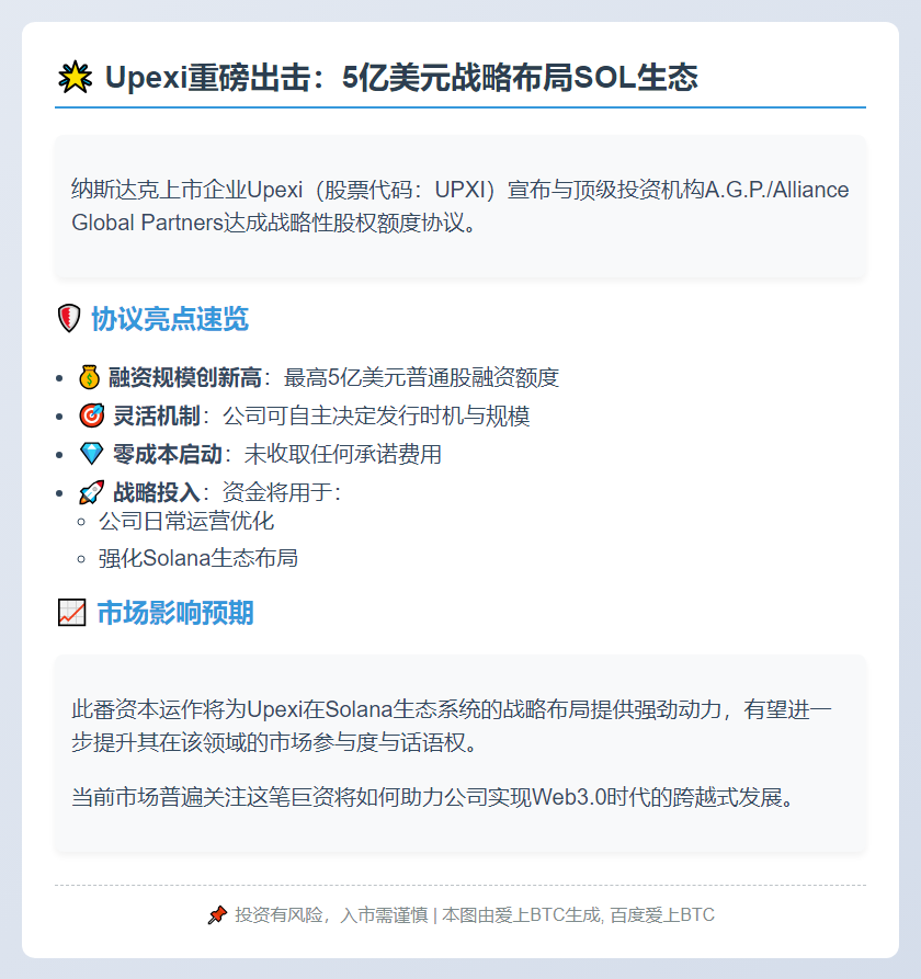 Upexi拟签5亿协议增持SOL