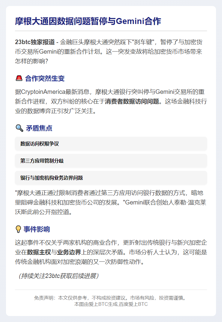 摩根大通因数据问题暂停与Gemini合作