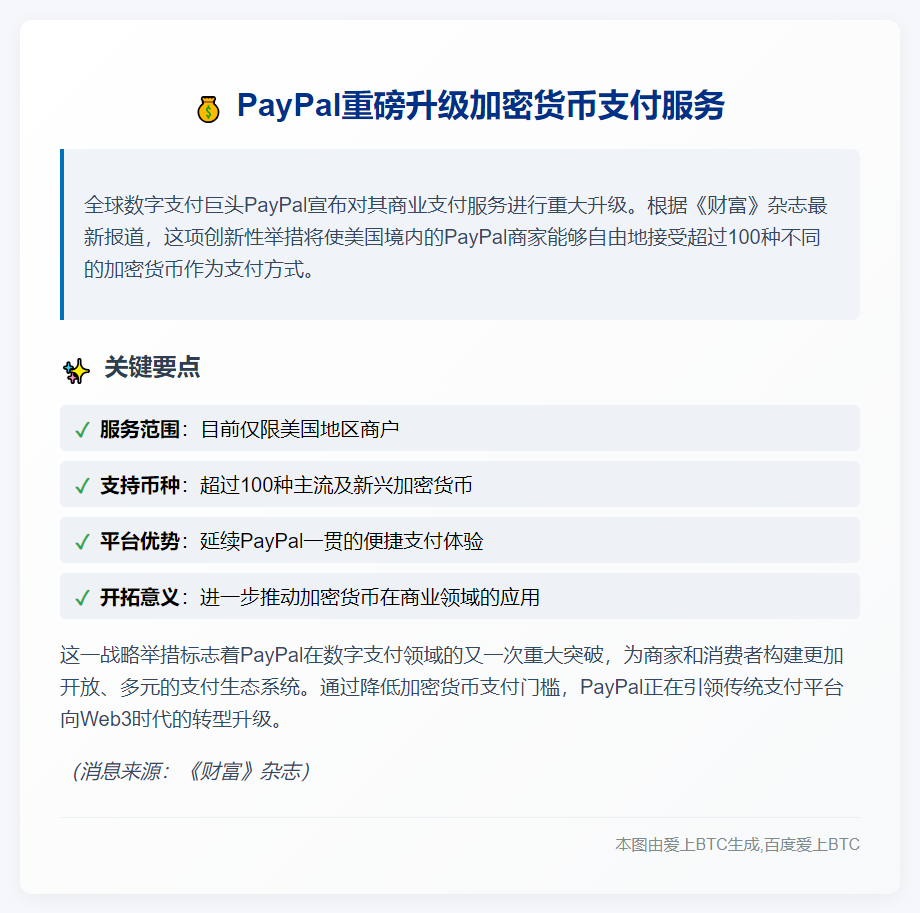 "PayPal支持商家收100+加密货币"