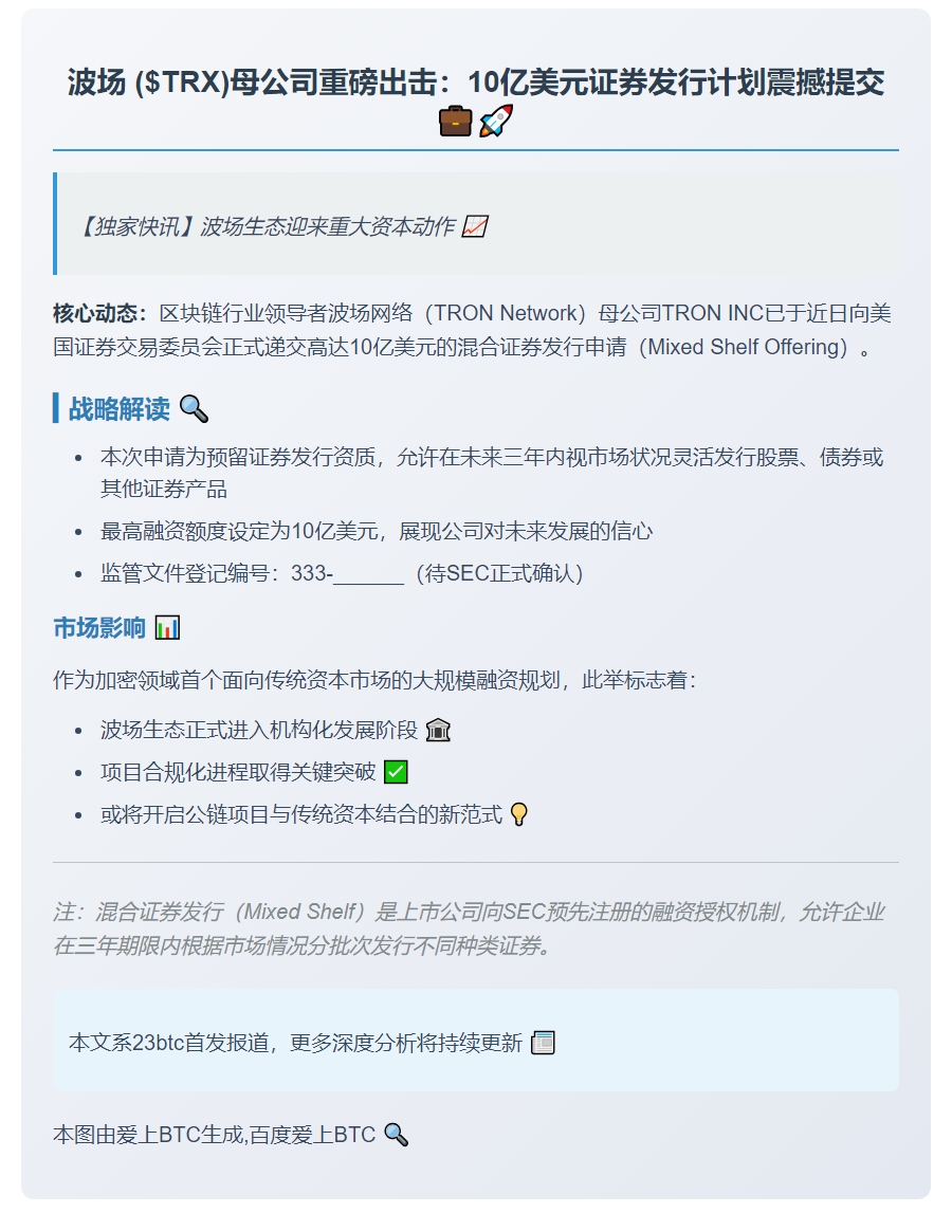TRON申请10亿美元混合证券发行
