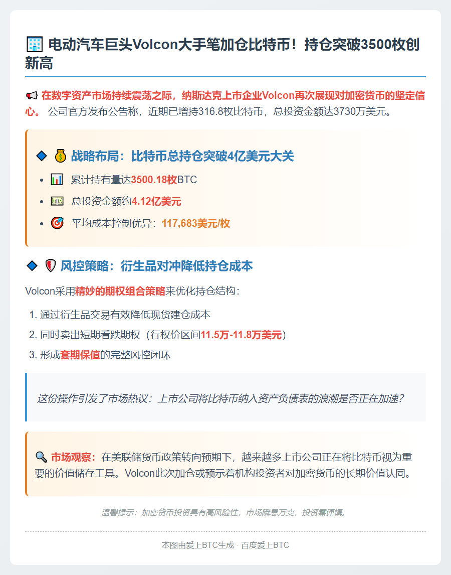 上市公司Volcon增持316.8枚BTC