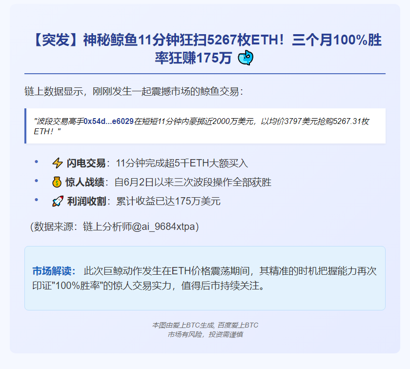 鲸鱼11分钟买入5267枚ETH