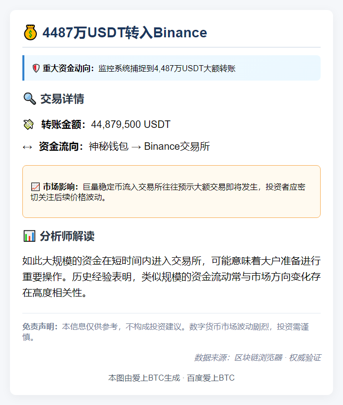 "4487万USDT转入Binance"