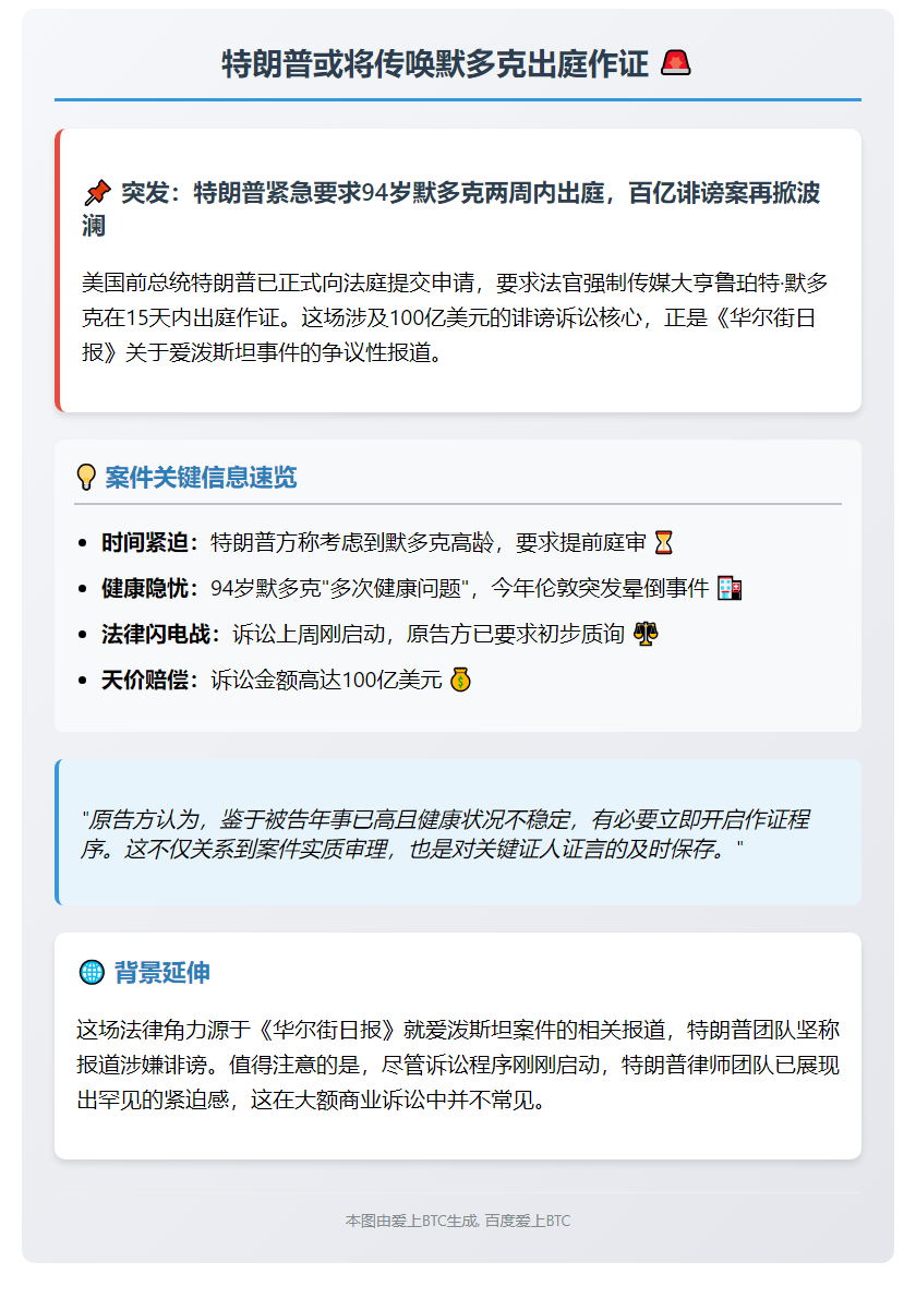 "特朗普或将传唤默多克出庭作证"