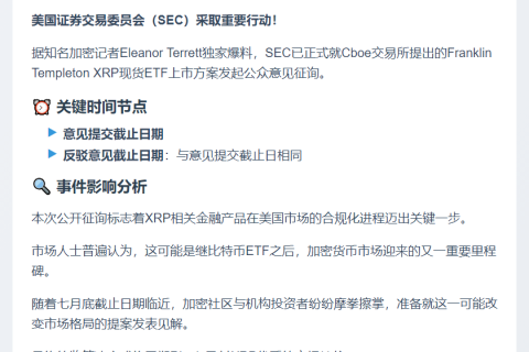 SEC征求公众意见：批准CBOE XRP ETF提案