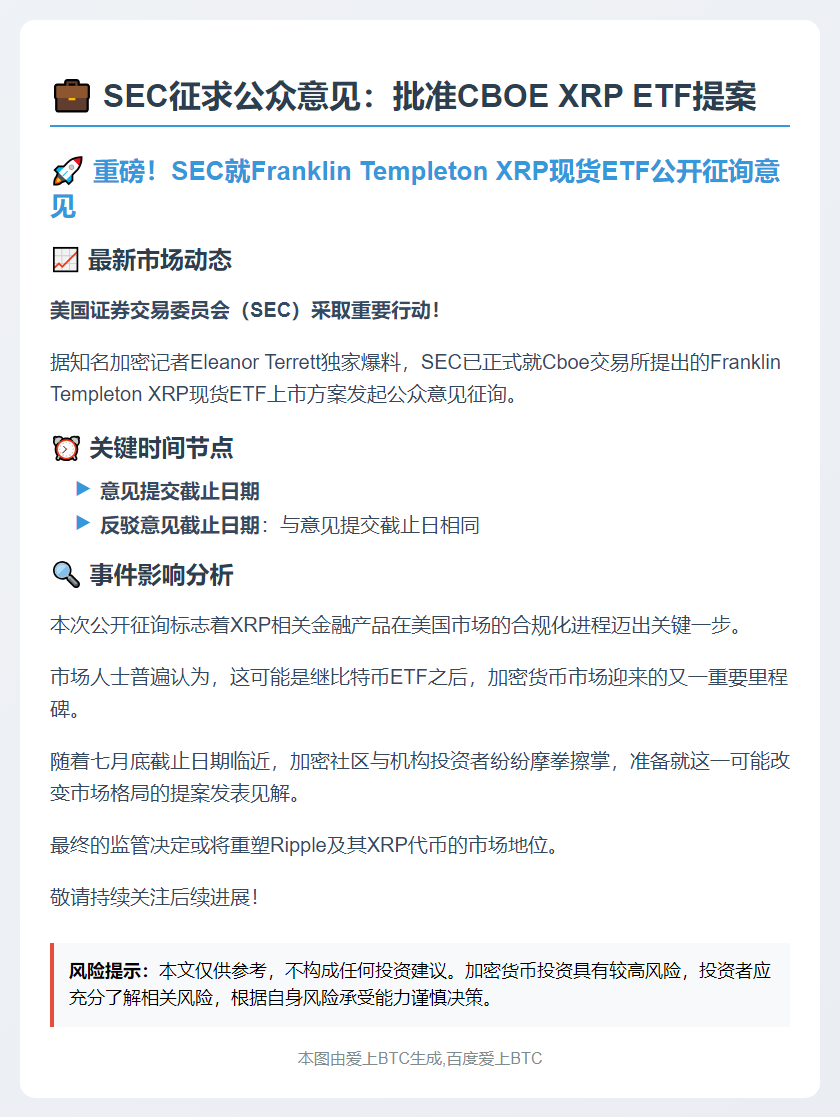 SEC征求公众意见：批准CBOE XRP ETF提案