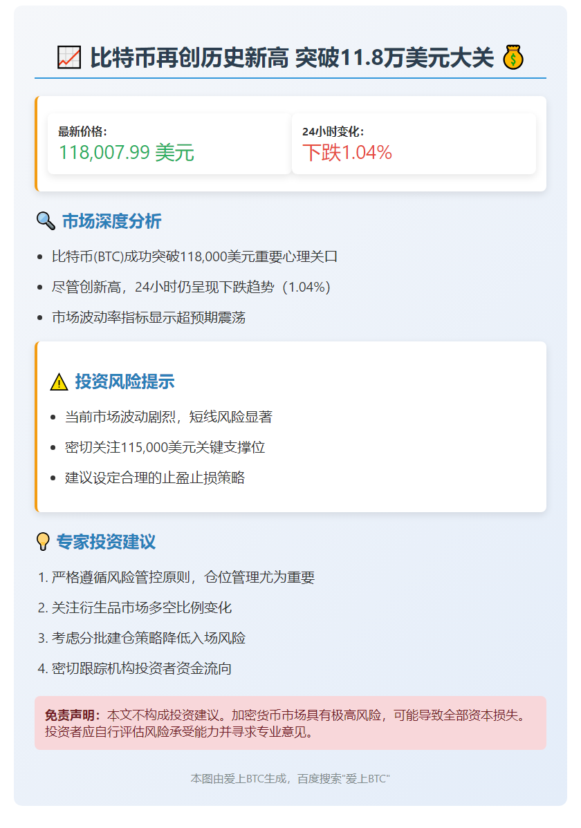 比特币涨破11.8万美元