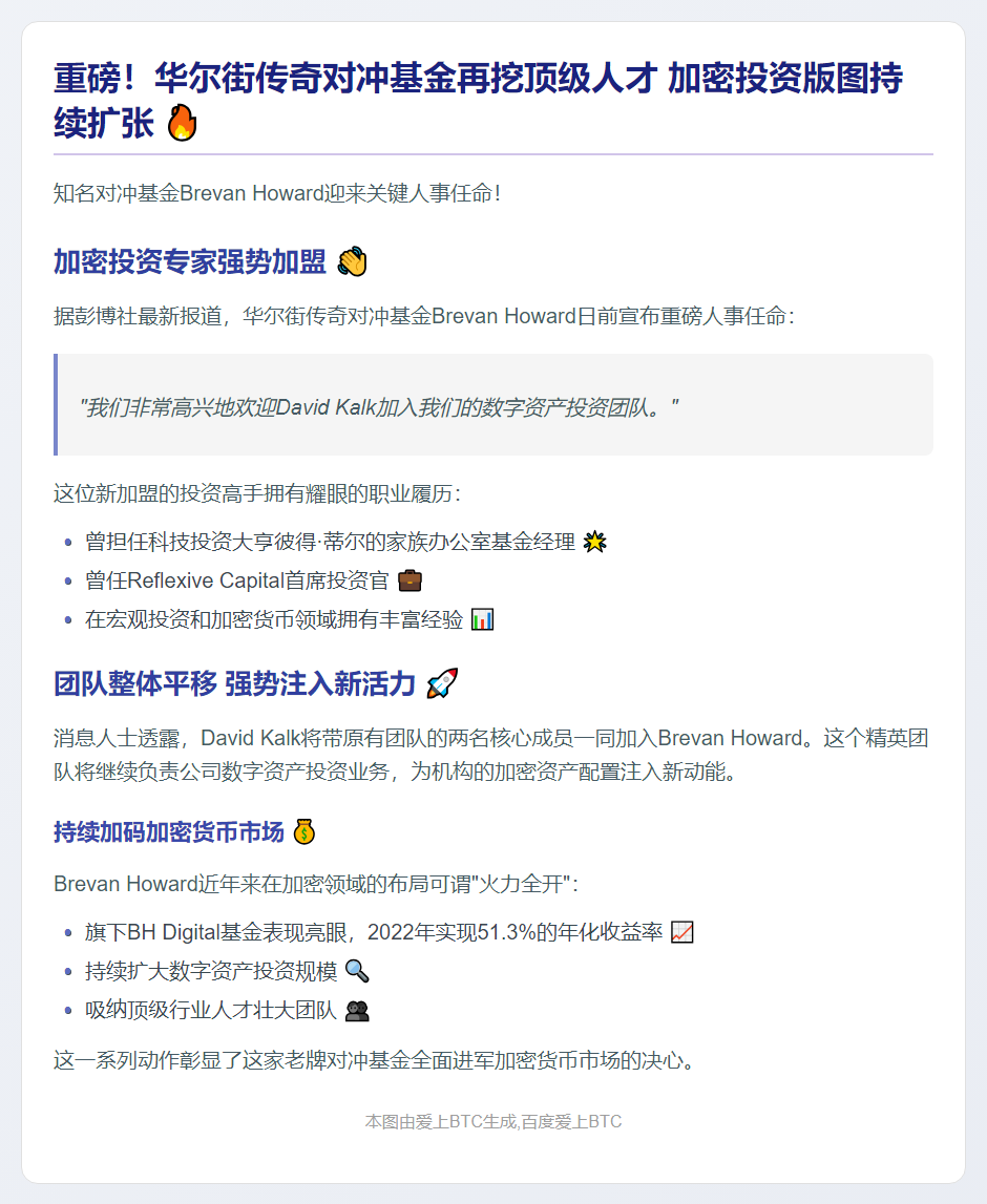 前 Thiel 家族办公室成员加盟 Brevan Howard 掌舵数字资产基金