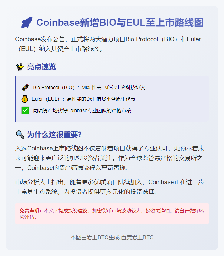 Coinbase新增BIO与EUL至上市路线图