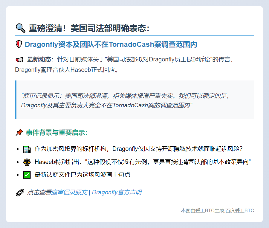 美司法部澄清不对Dragonfly及其员工提诉