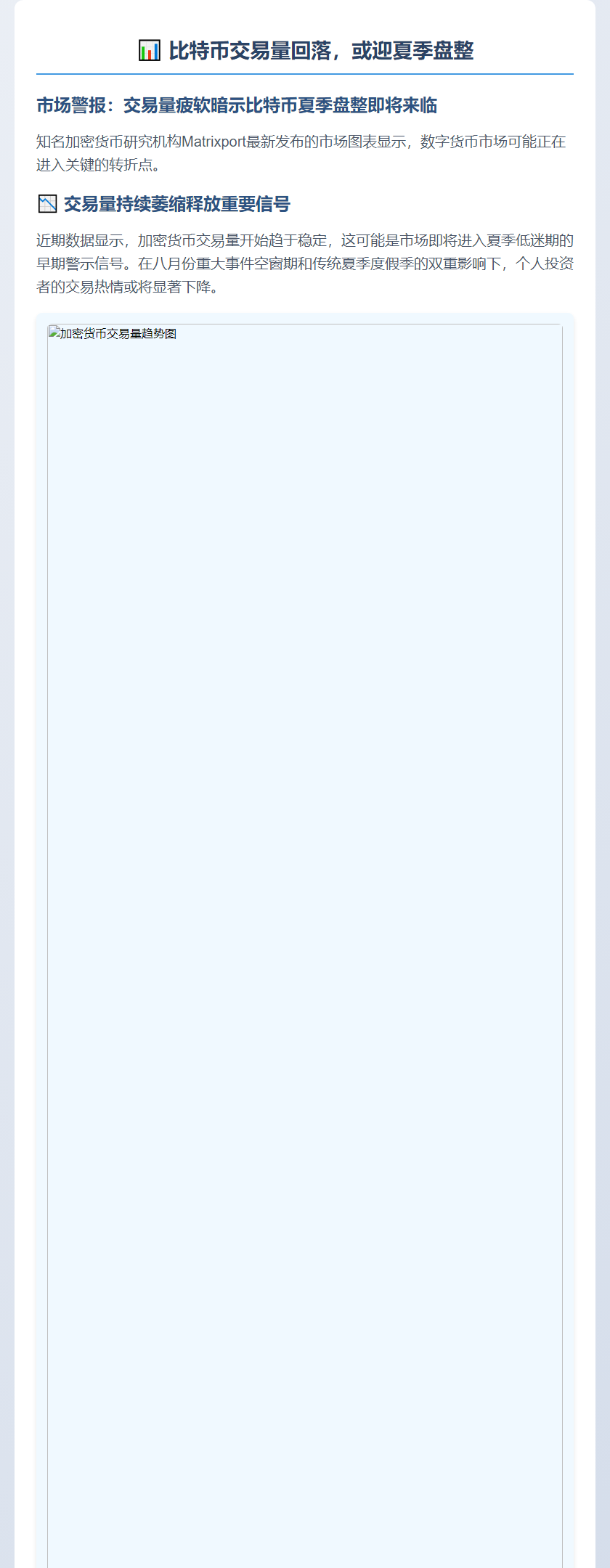 比特币交易量回落，或迎夏季盘整