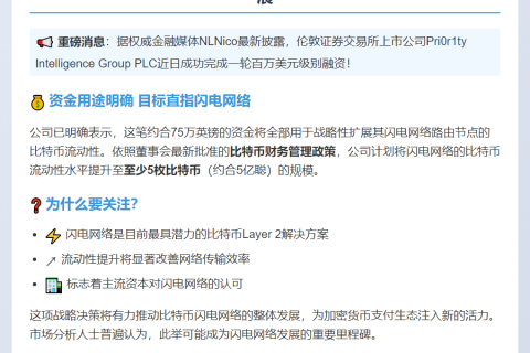 伦敦公司Pri0r1ty集资百万美元扩展比特币闪电网络